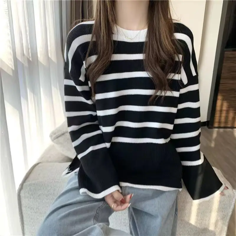 Women\'s Clothing Korean Vintage Loose Femme O-neck Pullovers Casual Long Sleeve Tops Autumn Winter Simplicity 2023 New Sweaters