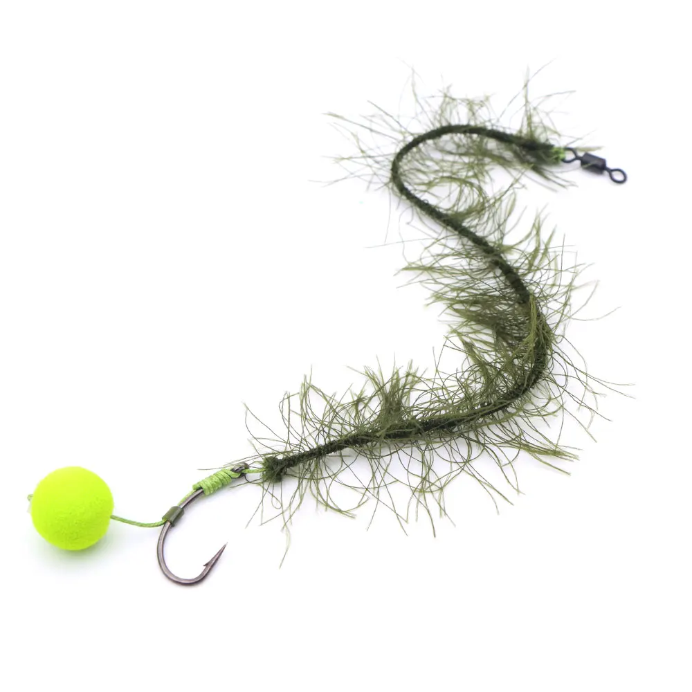Línea de pesca de carpa, alambre trenzado de hierba para aparejo de pelo de carpa, gancho suave, método de línea de algas marinas simuladas, aparejos de accesorios de alimentador