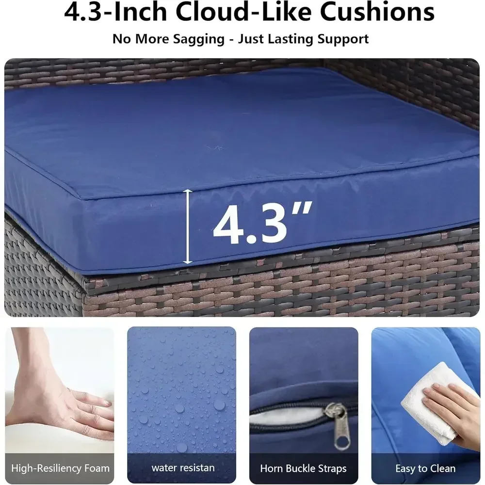 7-Piece Outdoor Sectional Sofa Set with All-Weather PE Rattan, Tempered Glass Table, Thick Cushions & Cover, Blue
