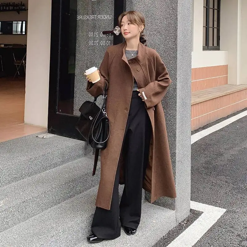 UMI MAO 롱 모직 코트 야마모토 다크 가을 겨울 새로운 프렌치 커피 자켓 여성 오버 코트 Femme Y2K