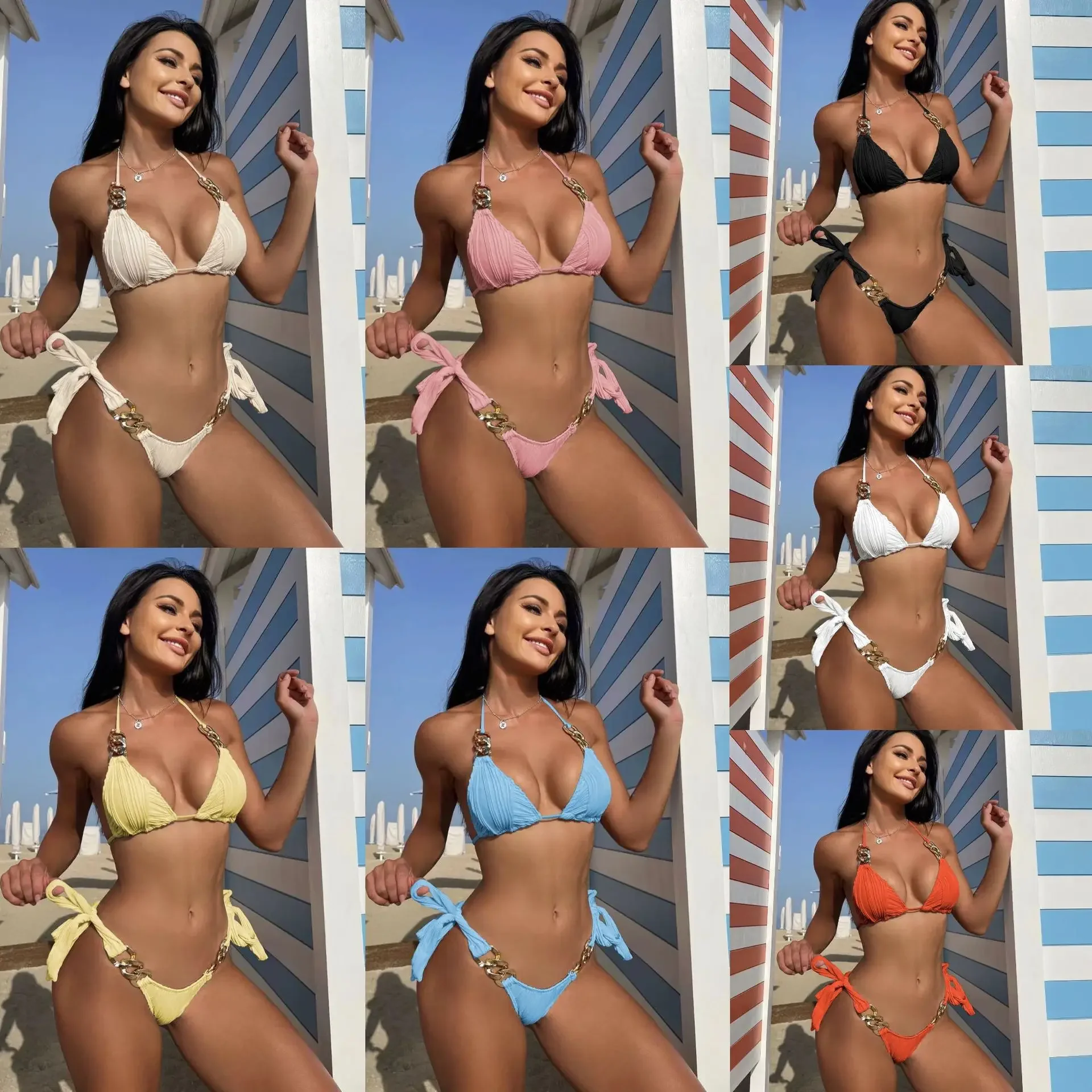 Sexy neue heiße Verkauf der Saison Bikini Badeanzug Kette Design separate Bademode grenzüberschreitende weibliche modische Unterwäsche Tankini