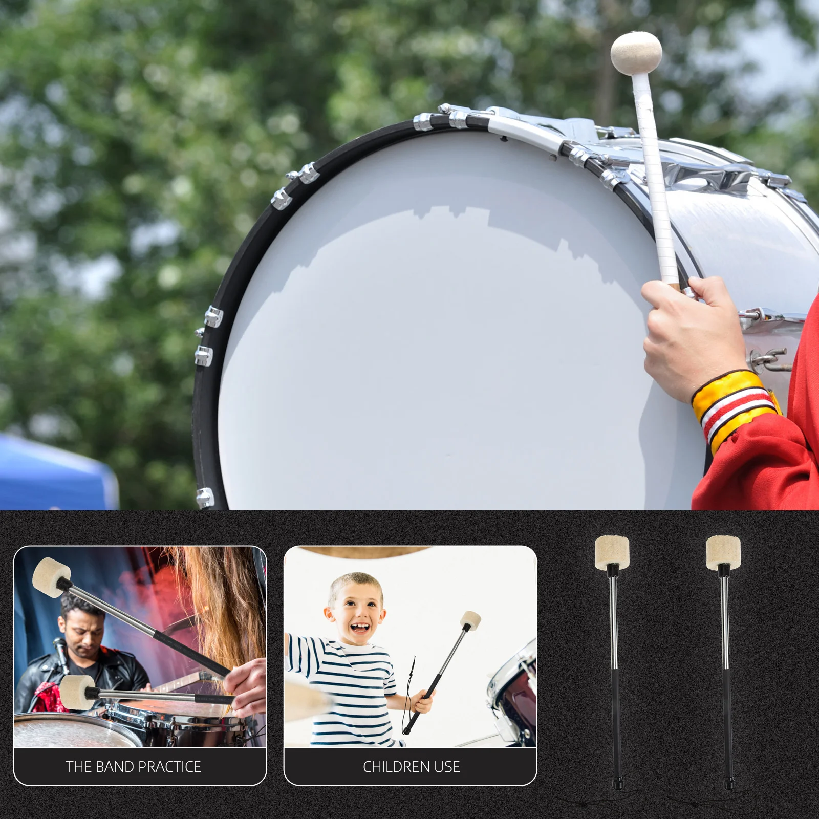 

Drum Stick Stainless Steel Hammer Drumsticks Accessories Felt Percussion Tool
