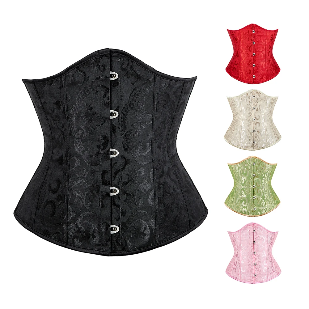 Espartilho Jacquard Underbust, Ossos Plásticos, Cintura Bustier Top, Elegante Bascos Shaper