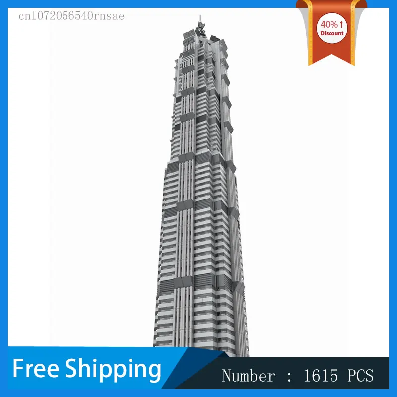 MOC Building Blocks Jin Mao Tower 1:800 Scale Skyscraper Model DIY Bricks Modern Architecture Streetscape Christmas Present