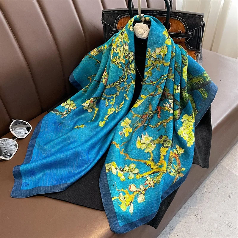 Floral Women Bandanas Double-Faced Square Scarf Luxury Scarves Wrap Shawl Headband Handkerchief Neckerchief Hairscarf