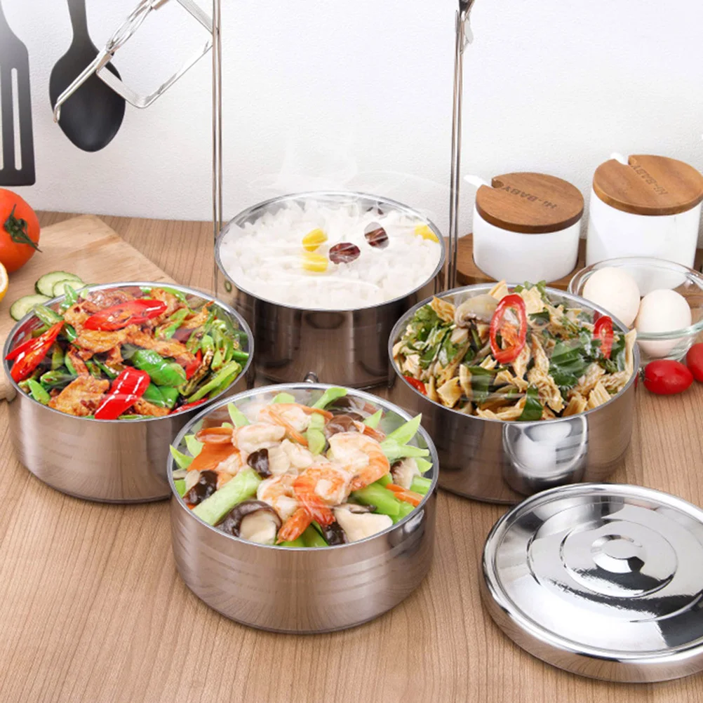 

Stainless Steel Insulated Lunch Box 4-tier Portable Food Container for Picnic School Office (12cm)