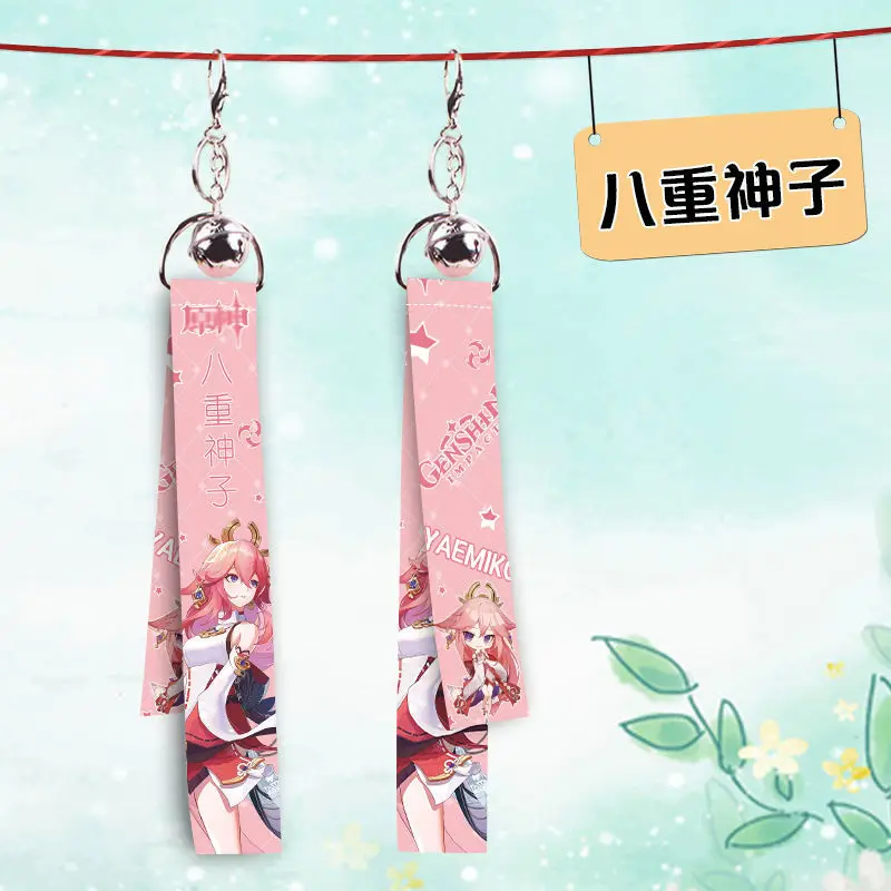 Hot Fashion Anime Game Game Impact Ribbon Keychain Cartoon Figure Short Lanyard Strap Keyring Bag Pendant Decoration Trinket