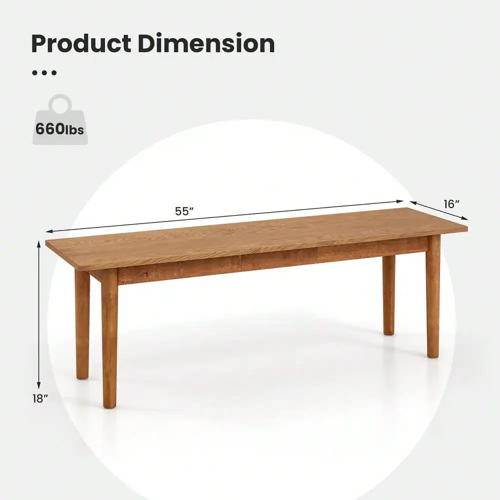 Banc de salle à manger en bois massif, 2 pièces, banc d'entrée avec pieds en bois d'hévéa pour chambre à coucher en chêne