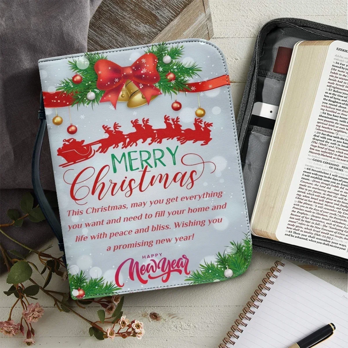 

Women's Bible Bag Christmas Blessing Print Handbags for Lady Christianity Portable Study Book Holy Storage Boxes Christmas Gifts