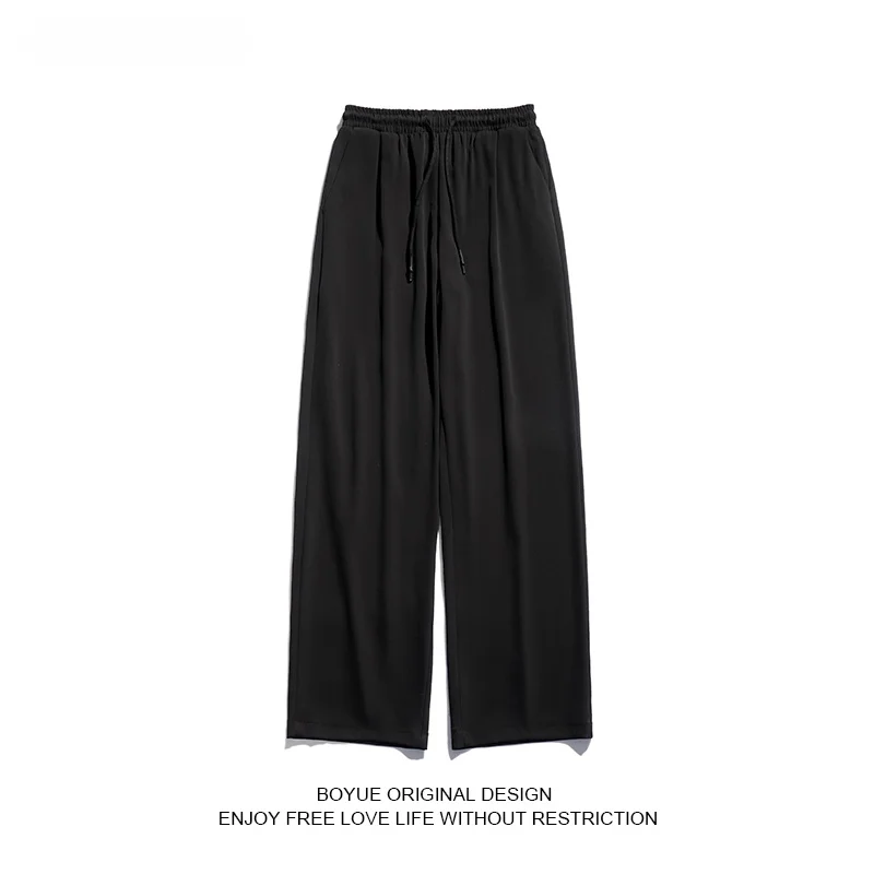 

Брюки Boyue Ice Silk: мужские повседневные спортивные брюки свободного кроя с эластичной тканью, прямые штанины, молодежный стиль, на все сезоны