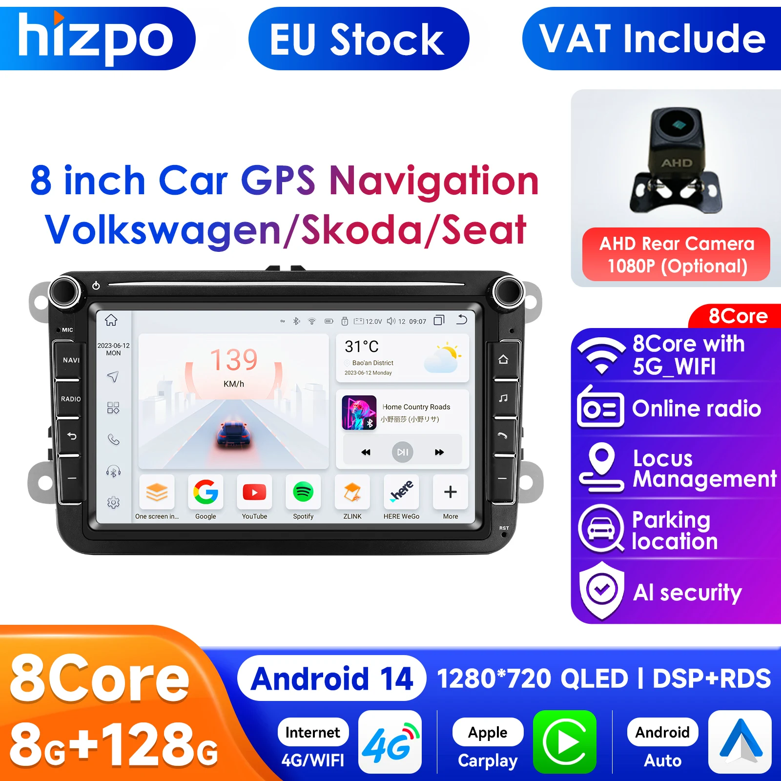 Autoradio Android Carplay per VW Volkswagen Jetta Passat Golf Polo 8 autoradio GPS Wifi FM ricevitori Audio lettore multimediale