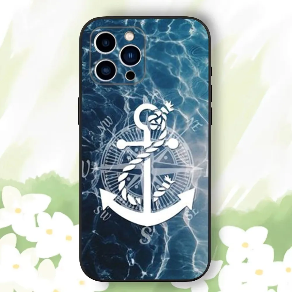 Anchor Boat Ship Wheel Phone Case For iPhone 16,15,14,13,12,11 Plus,Pro Max,XS,X,XR,SE,Mini,8,7，Soft Silicone Black Cover