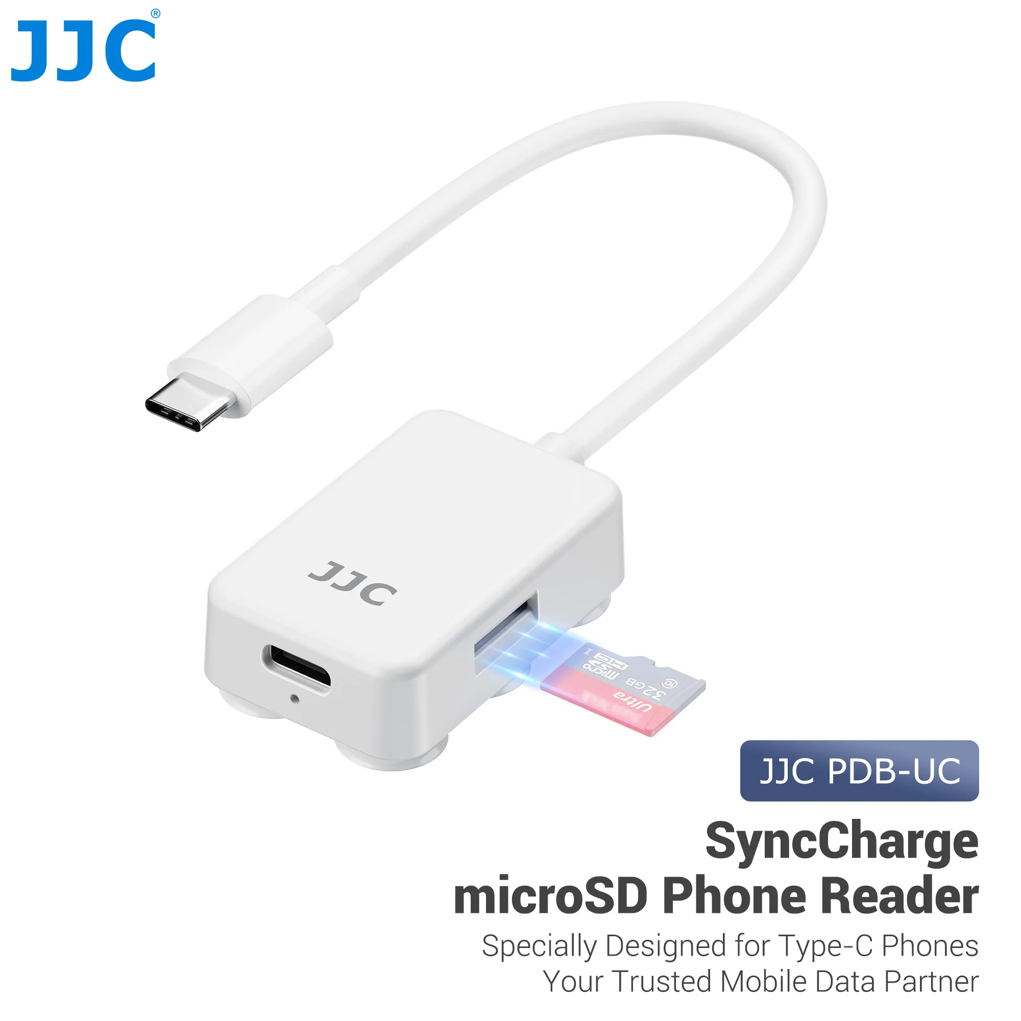 JJC Micro SD Card Reader For Phone Tablets Laptops Micro SD Card Adapter with Type C Simultaneous Charging and Reading