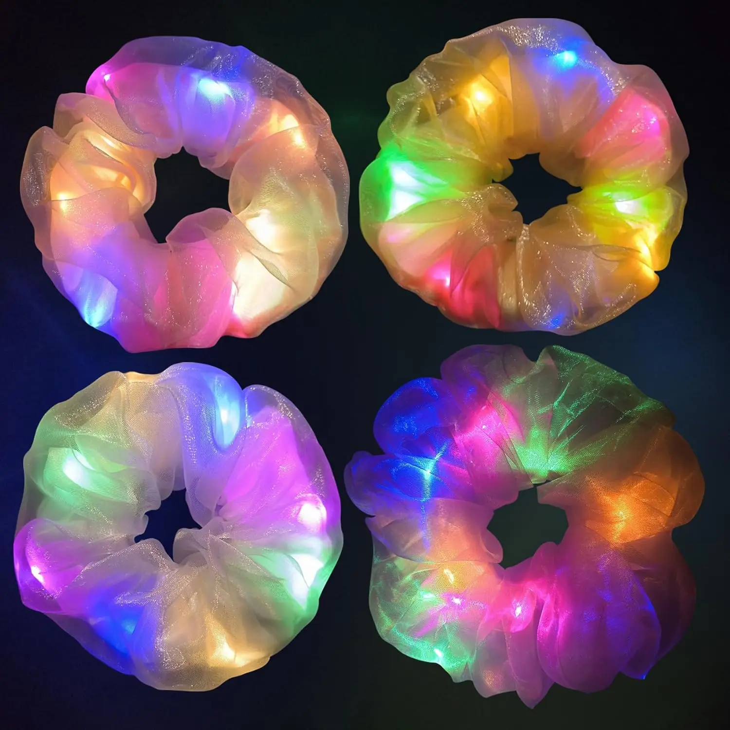 1pcs LED Light Up Scrunchies Double-layer LED Scrunchy Hair Ties Glow in The Dark Party Supplies Women Girls Neon Party Gifts