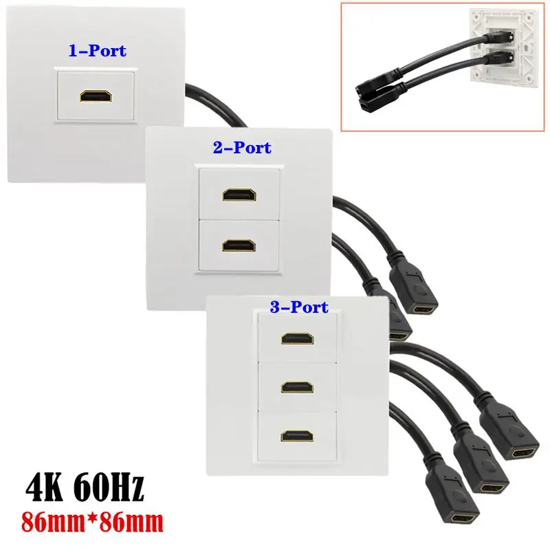 4K HD HDMI Compatible Female to Female Socket With Extension Cable 86 Type Wall Multimedia Direct Insertion Panel HDTV Panel