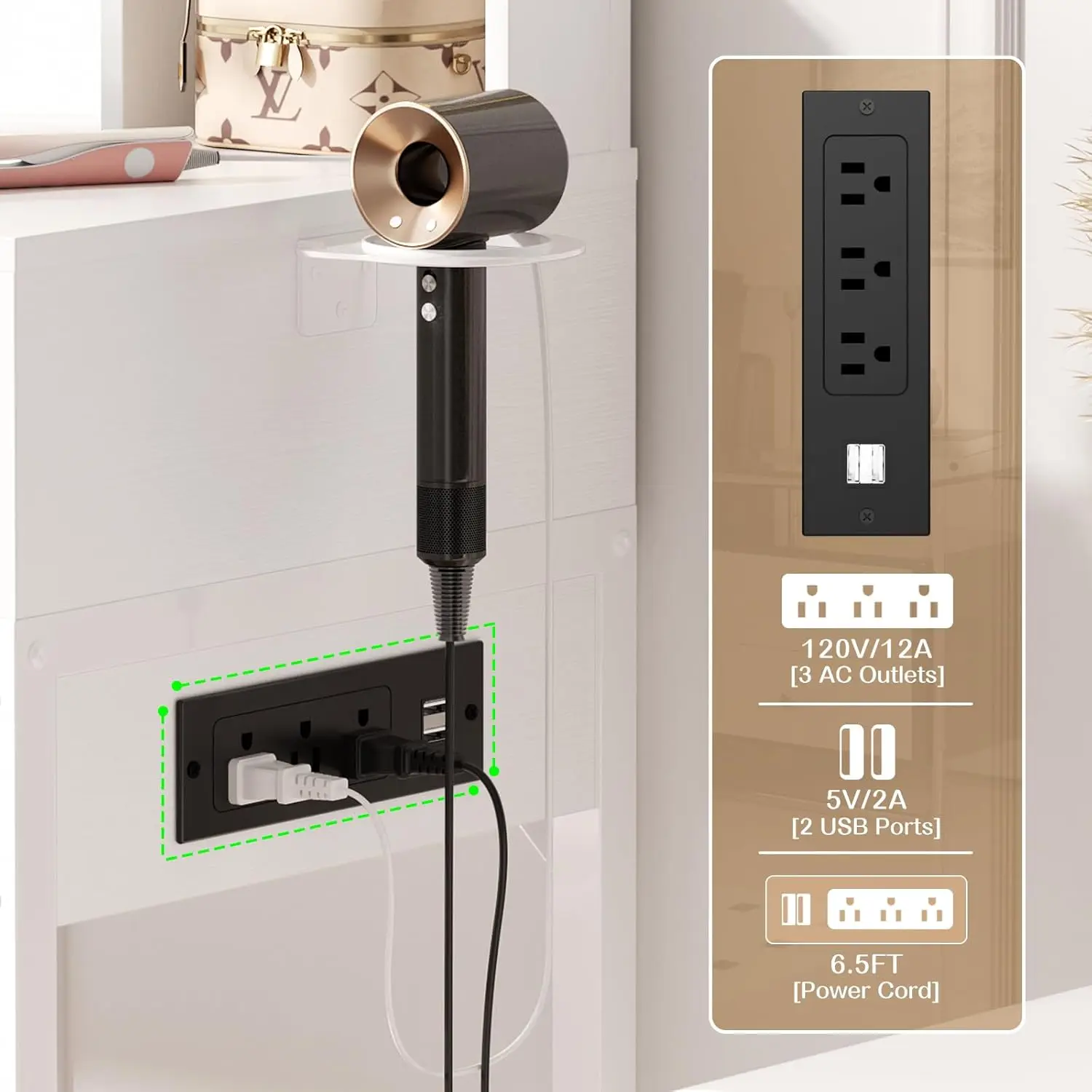 مكتب زينة صغير، مكتب زينة مع مرآة وأضواء، مكاتب مكياج مع شريط طاقة، طاولة مع أدراج