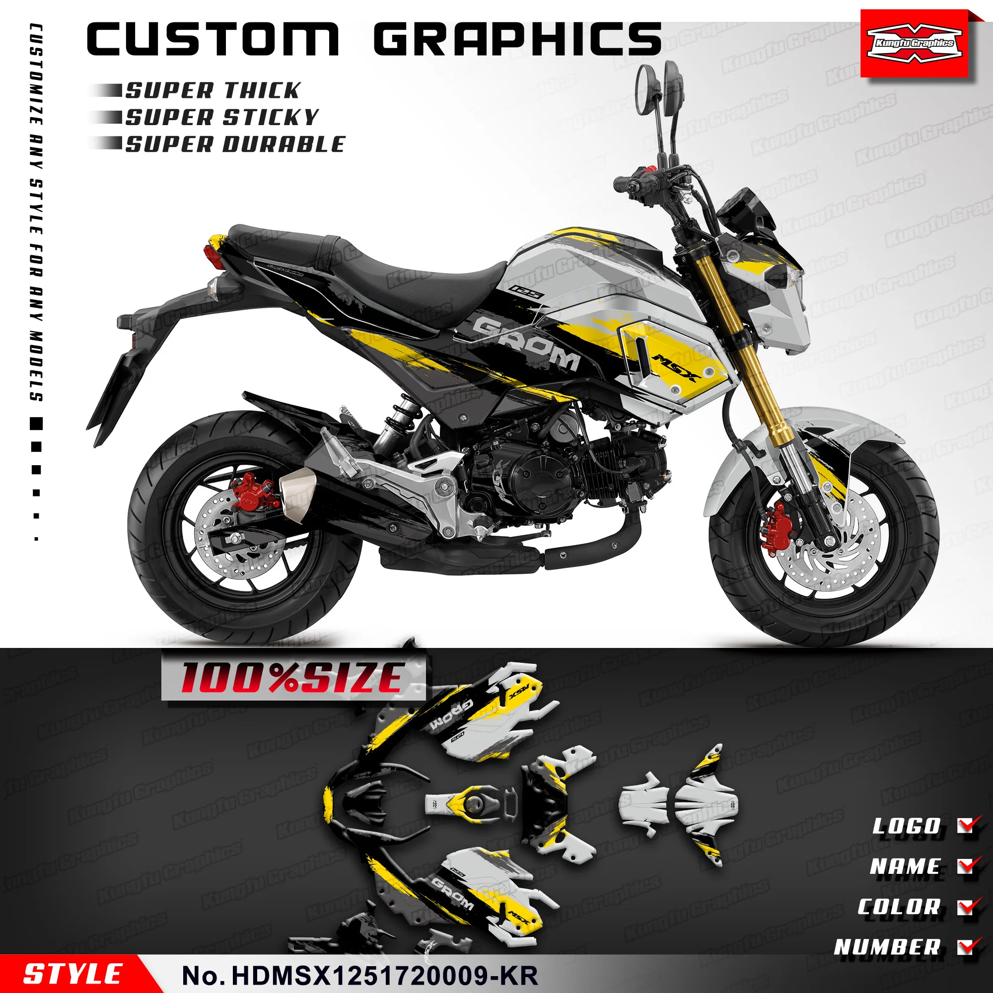 

Набор графических наклеек KUNGFU, виниловые наклейки для Honda Grom & MSX 125 2017 2018 2019, под заказ