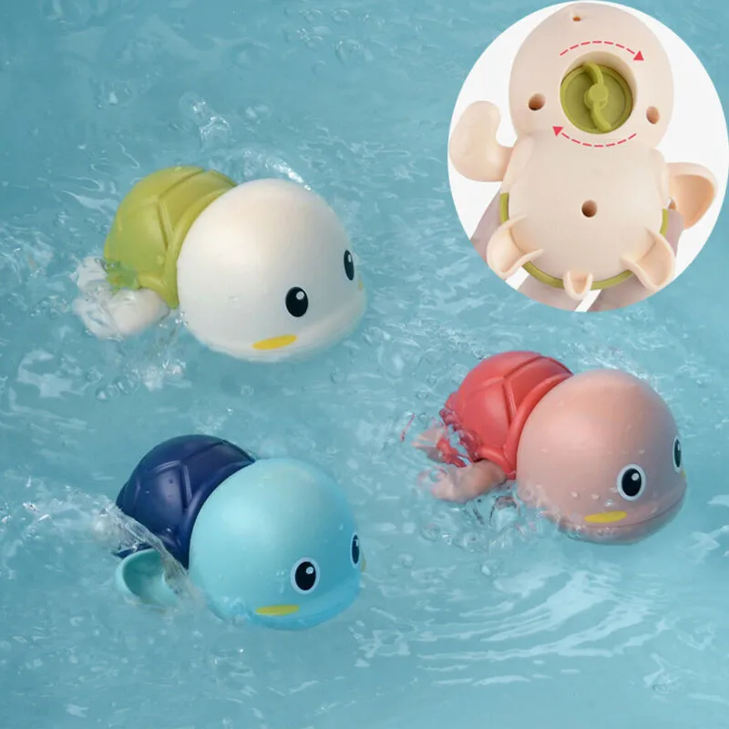 Juguetes de baño para bebé, cadena de agua con mecanismo de relojería, lindo Animal de dibujos animados, tortuga infantil, pingüino, pez enrollado,