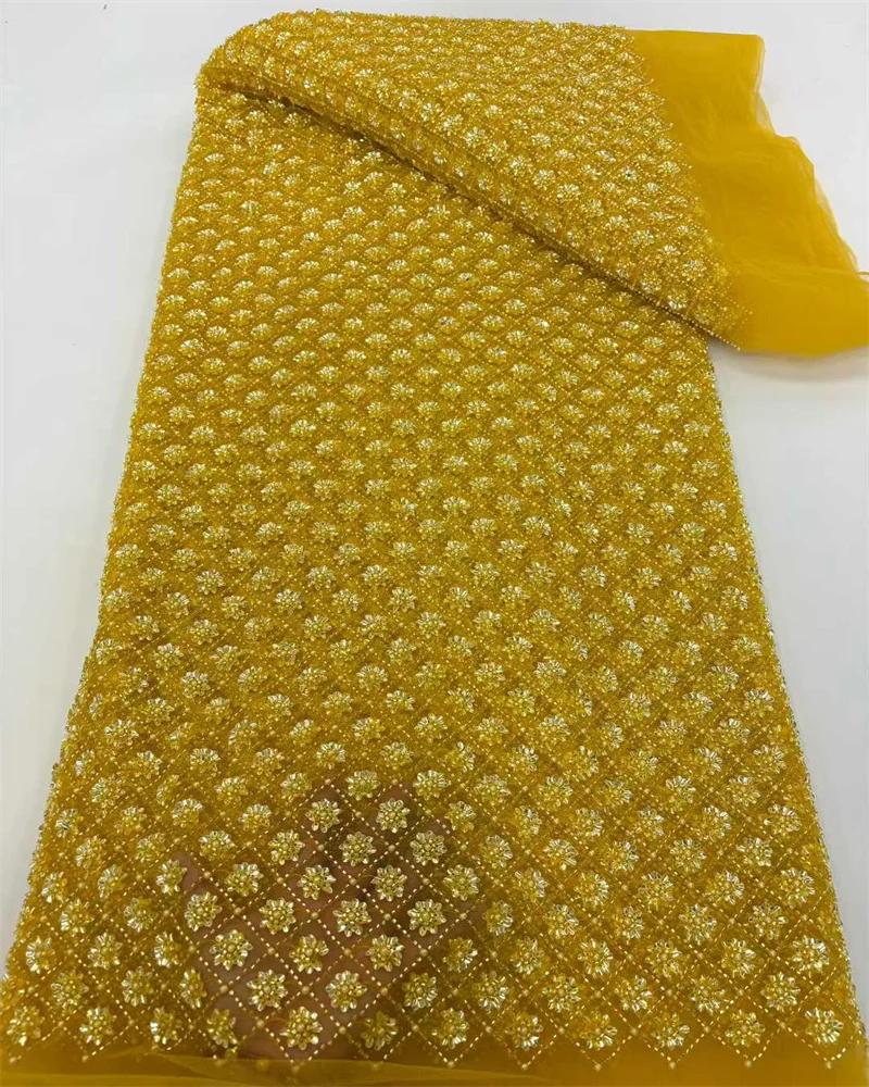 

Handmade Embroidery Net Lace Beads Fabric Light Luxury Exquisite New Fashion Design for Wedding Party Dresses