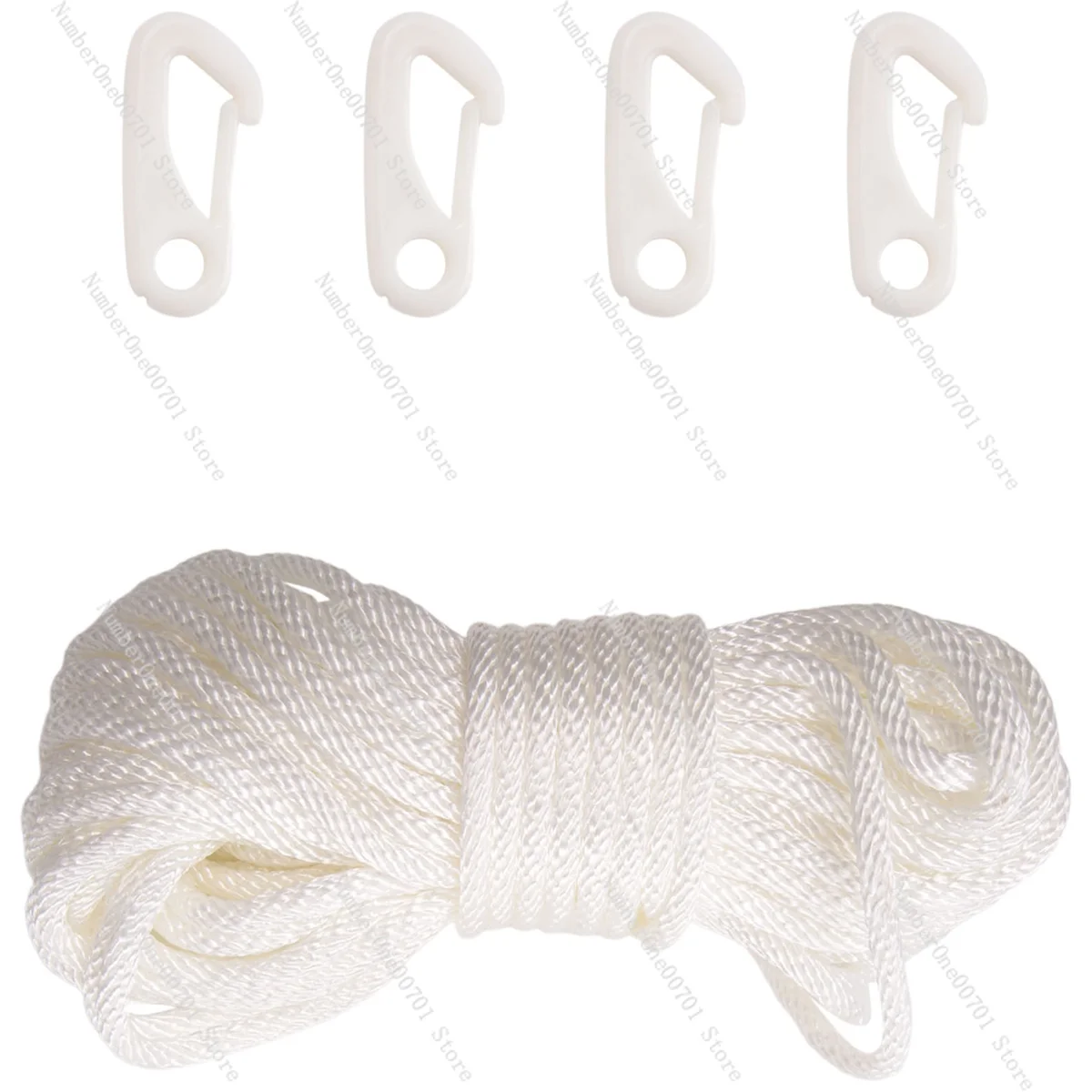 50 Feet x 1/4inch Flag Pole Halyard Rope with 4 Pieces Flag Pole Hook Clips,Outdoor Flagpole Accessories