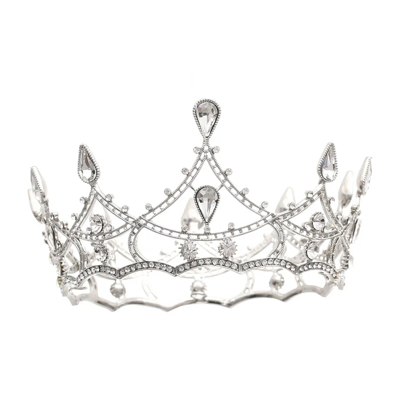 Baroque Crystal Round Crown Tiara Party Rhinestone Prom Diadem Crown For Women Bridal Wedding Hair Accessories Jewelry Crown