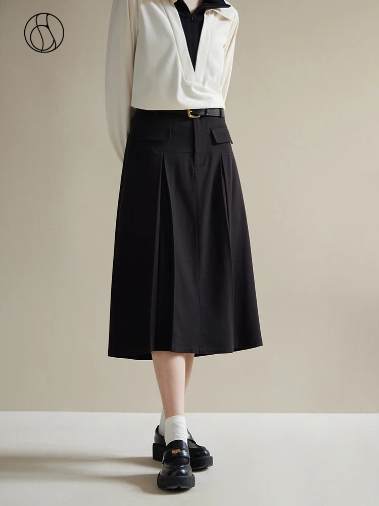 DUSHU Commuter Style Slim Pleated Skirt for Women Fashionable Short 2023 Autumn and Winter Casual Mid-length Skirt Female