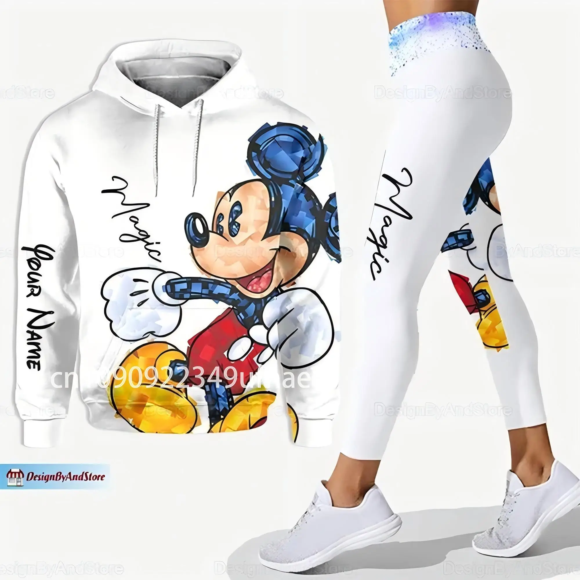 Personalized Disney Mickey Mouse Minnie 3D Women's Hoodie and Leggings Suit Minnie Yoga Pants Sweatpants Fashion Sports Suit Set