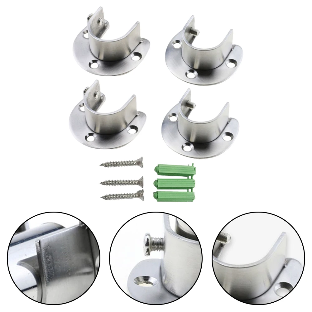 Wardrobe Bracket 32mm Stainless Steel Rod Socket Round Tube Flange Seat Closet End Support Bathroom Towel Tube Holder Hardware