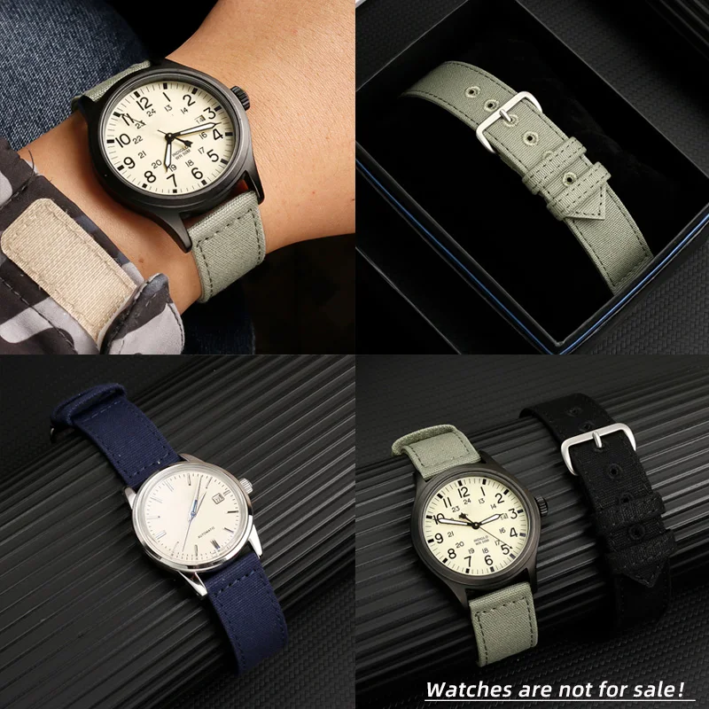 For CASIO Canvas WatchBand For Hamilton CITIZEN TIMEX Seiko Sports Watch Strap Army green Nylon Bracelet black 18mm 20mm 22mm view 4