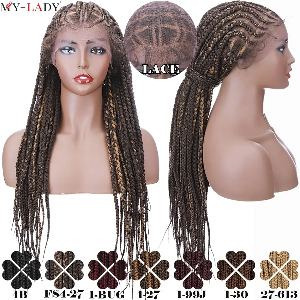 y-Lady 27inch Afro Frontal Synthetic Wig Cornrow Braids Wig with Baby Hair Box Braided Lace Front Braided Wigs African Lace Wig