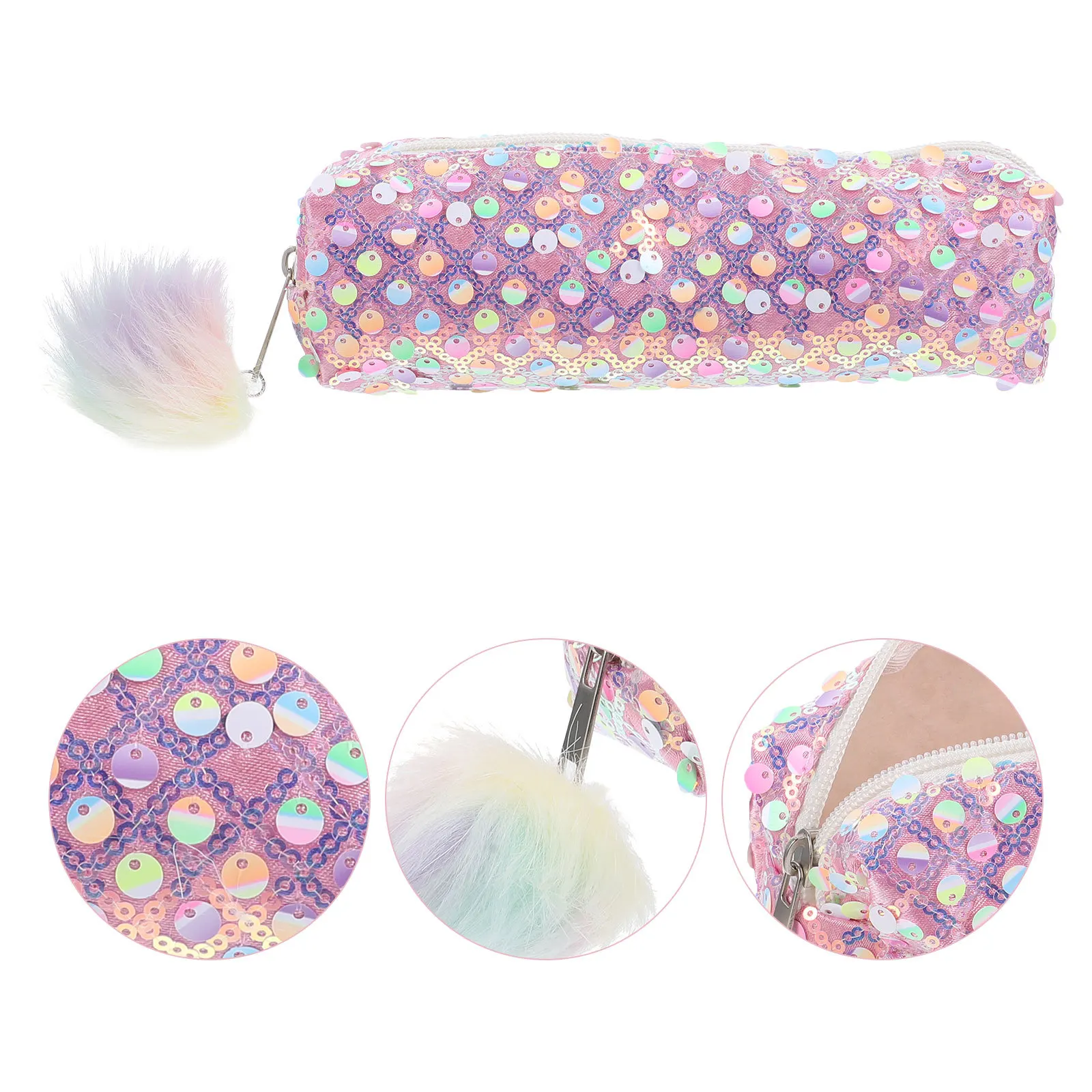 

Pink Glitter Student Pencil Case Durable Polyester Pet Stationery Organizer Portable Pen Pouch Zipper Pencil Case