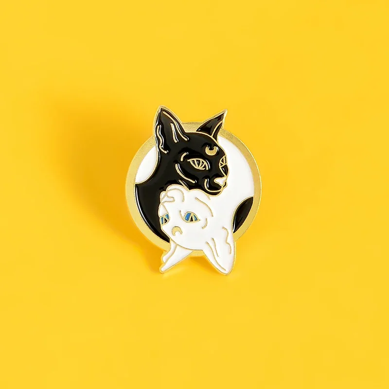 Black and White Sphinx cat pin brooch badge personality lapel cartoon pin accessories clothes bag hat jewelry gift for friend