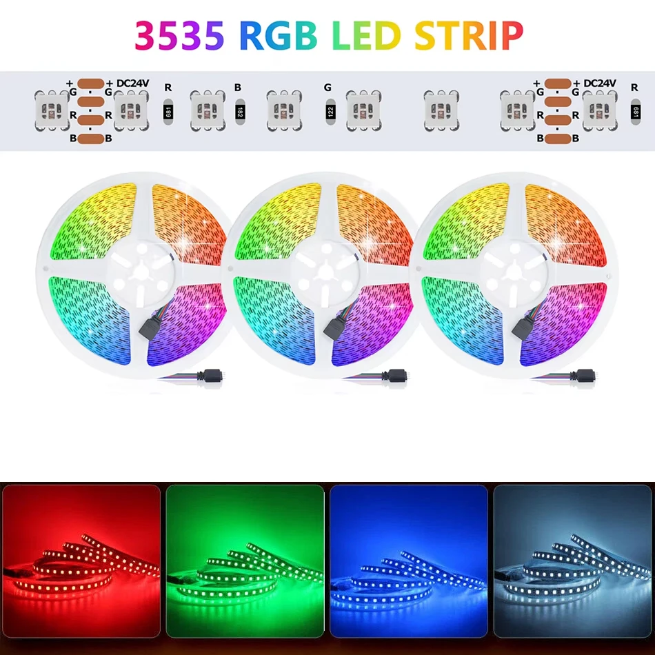 5m 3535 SMD RGB LED stirp 5mm 8mm width 120LEDs/m Color Changeable DC12V 24V Flexible  light LED Tape
