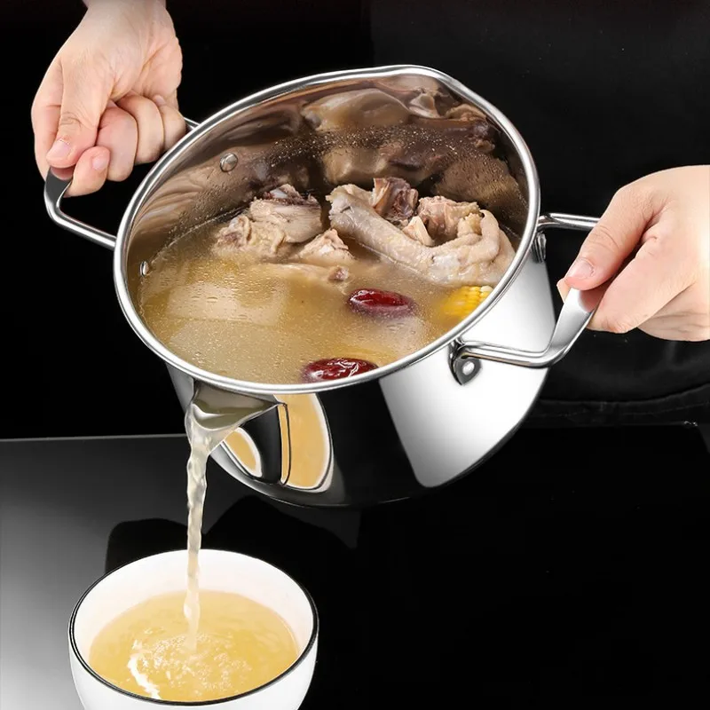 

304 Soup Pot Suitable for Kitchen Cooking Utensils Stainless Steel Steamer Milk Composite Double-ear Oil-proof Pan Saucepan Pots