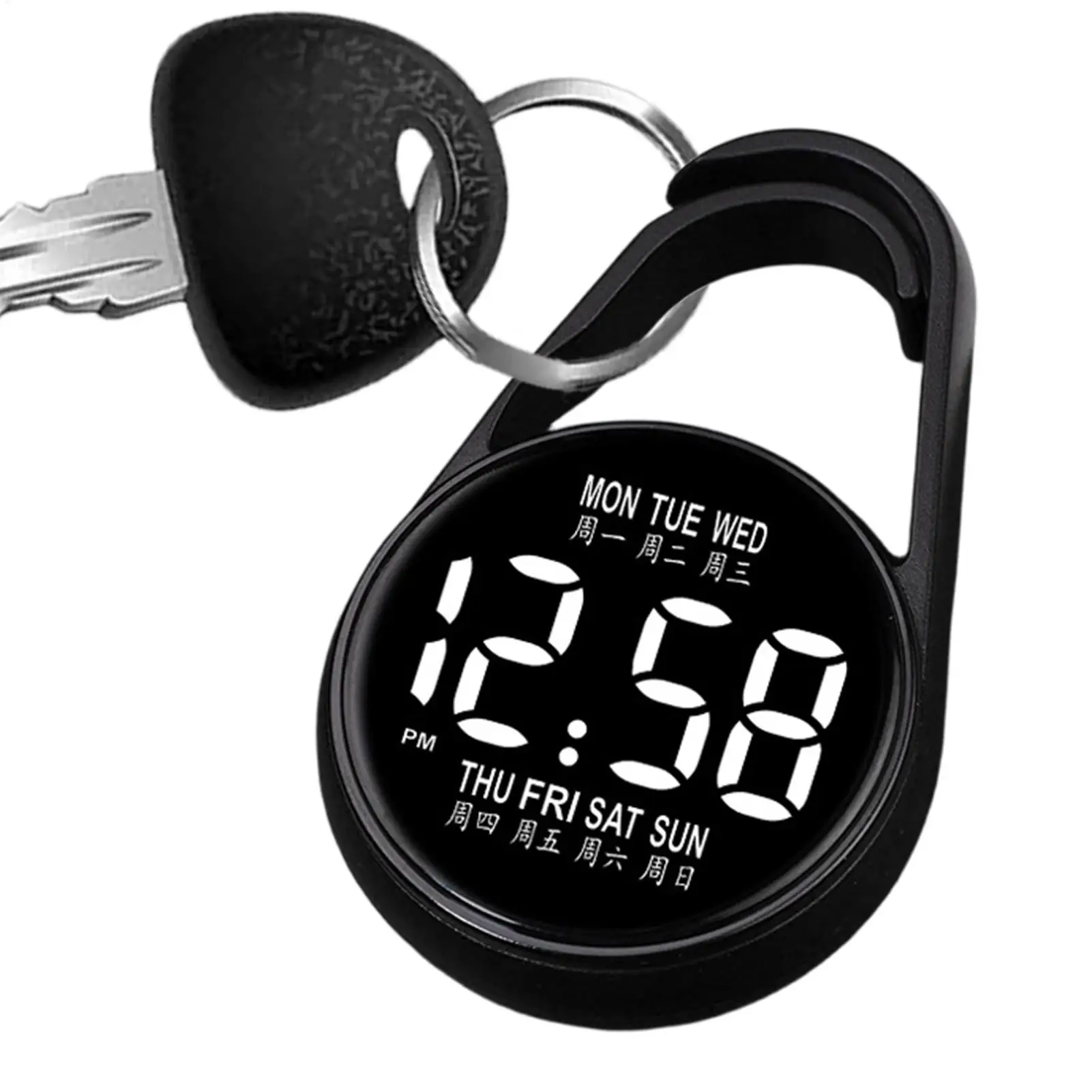 

Digital Pocket Watch with LED Light Waterproof Electronic Keyring Watch Night Glow Small Pocket Watch for Travel Commuting Exam