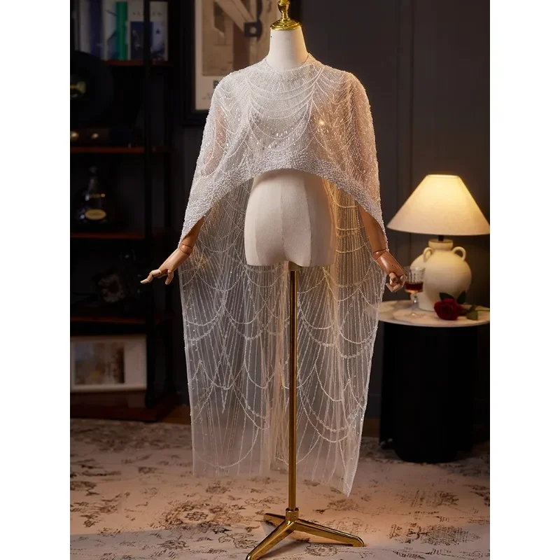 Luxury Heavy Handmade Shawl Accessories Host Annual Meeting Evening Dress Accessories Premium Cloak Sequins