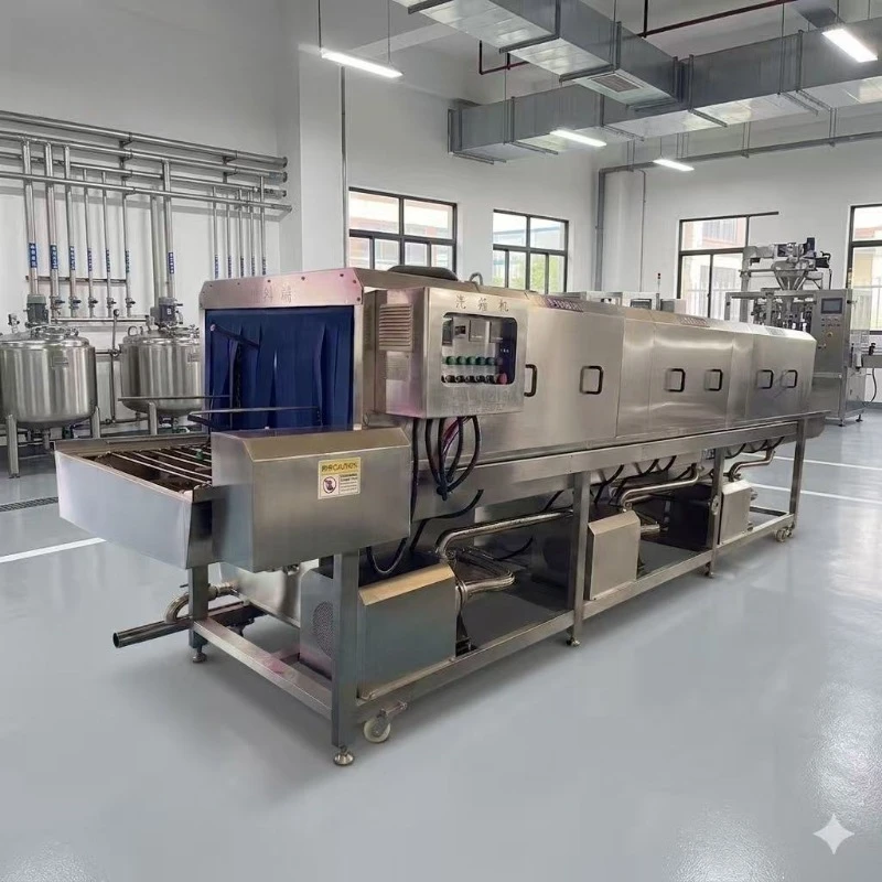 Fruit Vegetable Harvest Crate Washer Automatic Agriculture Basket Spray Cleaning System PLC Gear Pump Motor 304 Stainless Steel