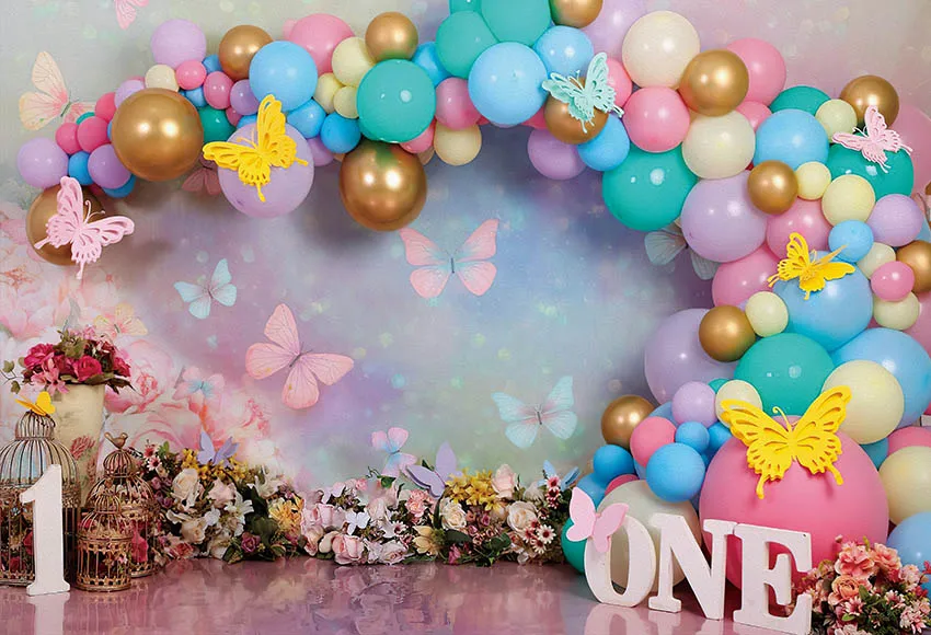 Mehofond Photography Background Bohemian Pink Balloons Boys Girls Birthday Party Cake Smash Portrait Decor Backdrop Photo Studio