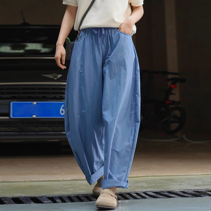 Johnature New Japanese Lazy Wide-Leg Casual Women Pants 2024 Summer New Light Breathable Full Length Casual Harem Trousers