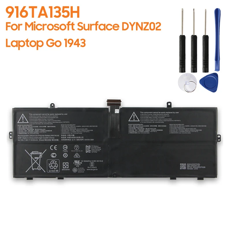 

Replacement Battery 916TA135H For Microsoft Surface DYNZ02 Laptop Go 1943 39.7Wh 7.58V 5235mAh