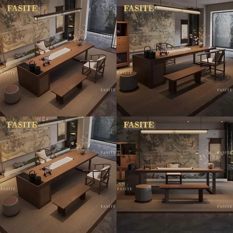 For New Chinese Song Dynasty Aesthetics Solid Wood Tea Table Desk Integrated Writing Office Reception Negotiation Furniture