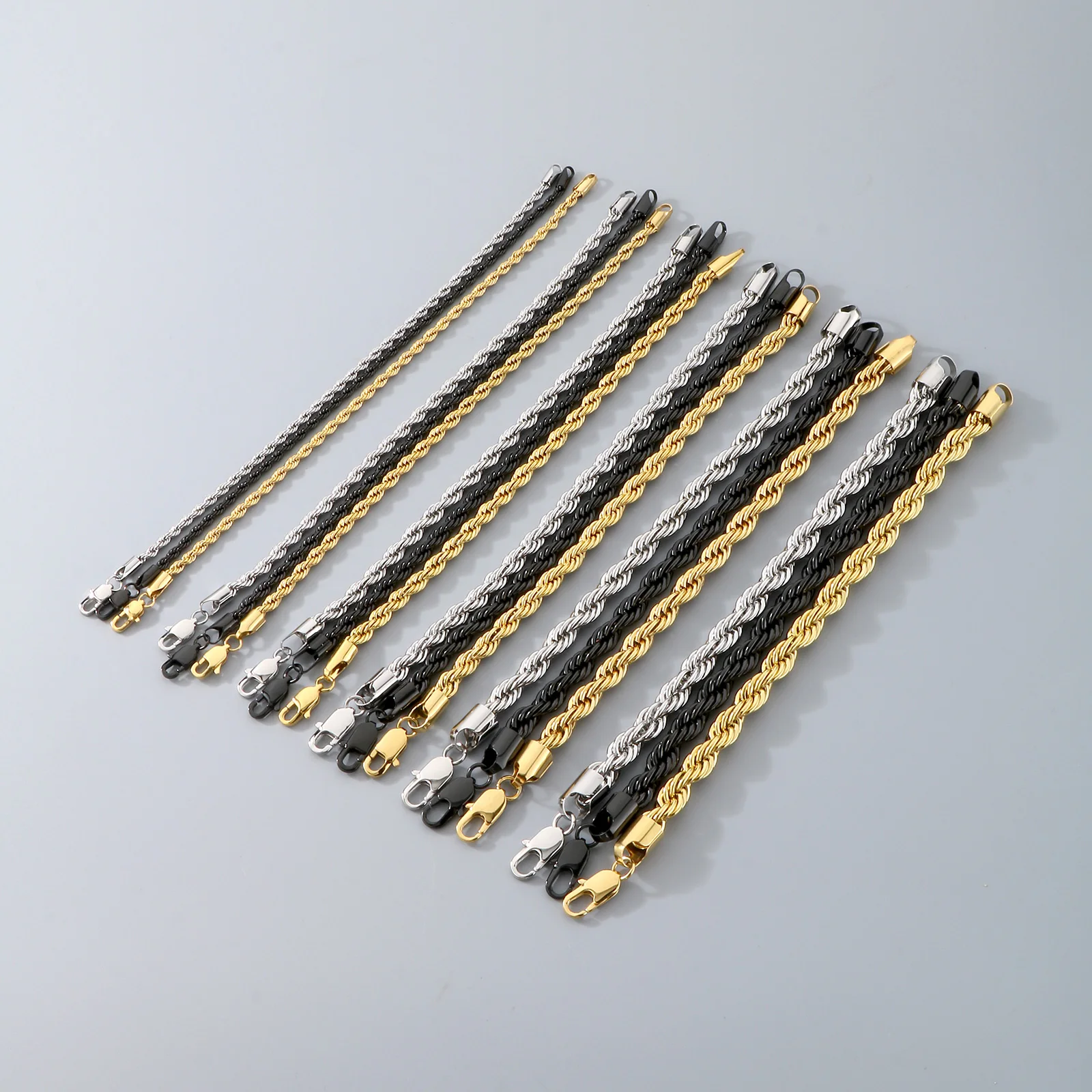 10pcs/lot Wholesale 3/4/6/8mm Twist Cable Rope Chain Bracelet Necklace Stainless Steel 304