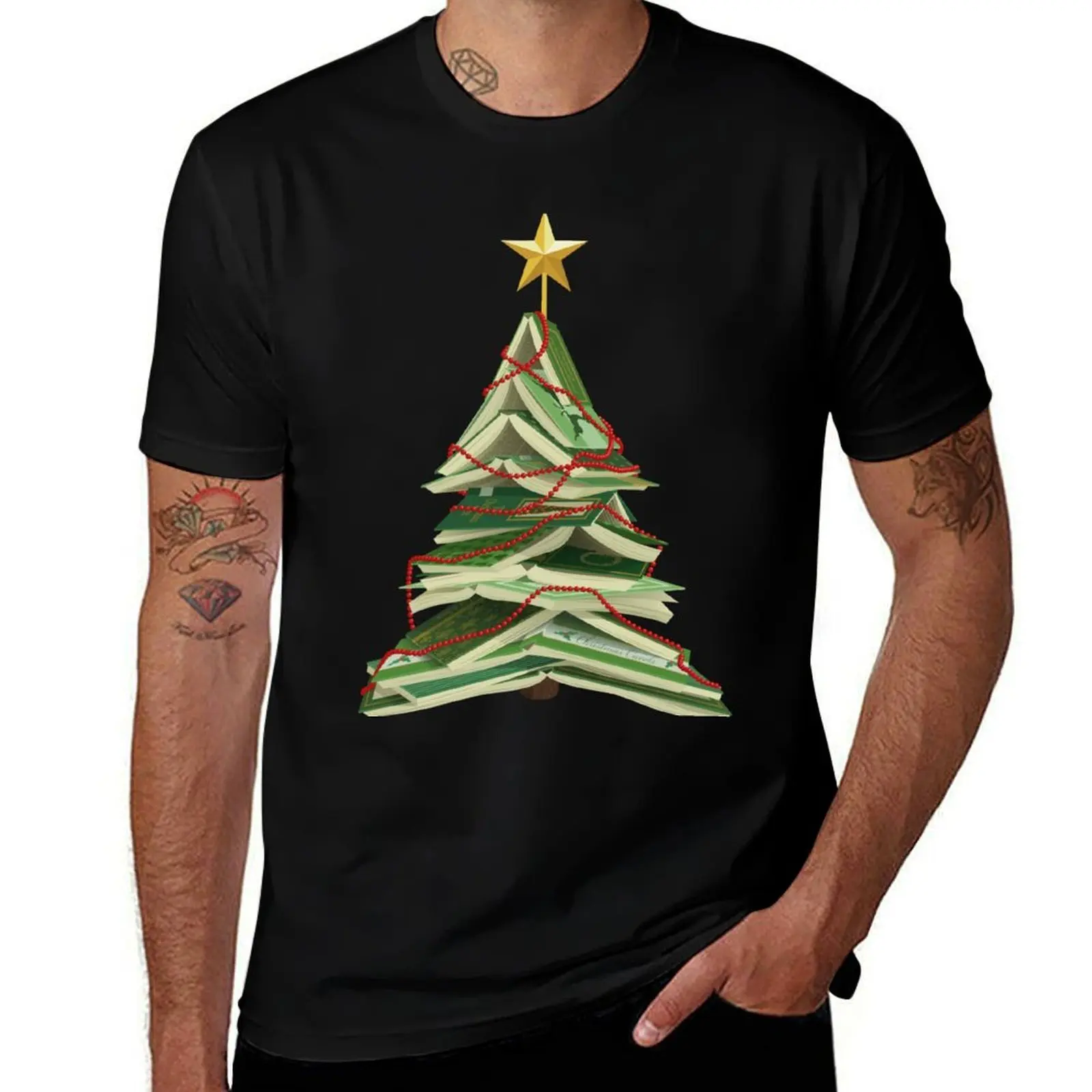 

Christmas Tree of Books T-Shirt Casual Soft Cotton Short Sleeve Tee