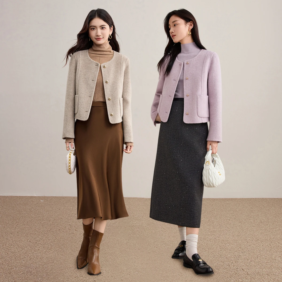 ملابس خارجية نسائية من SENTUBILA موضة شتاء 2025 سترات صوفية قصيرة واحدة الصدر ملابس نسائية من الصوف مزدوجة الجوانب W54OG2739