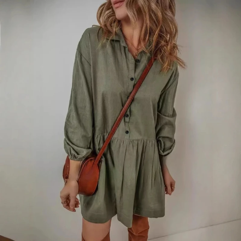 

2025 Autumn and Winter Temperament Solid Color Fashion Long Sleeve Stitching Women's Dress