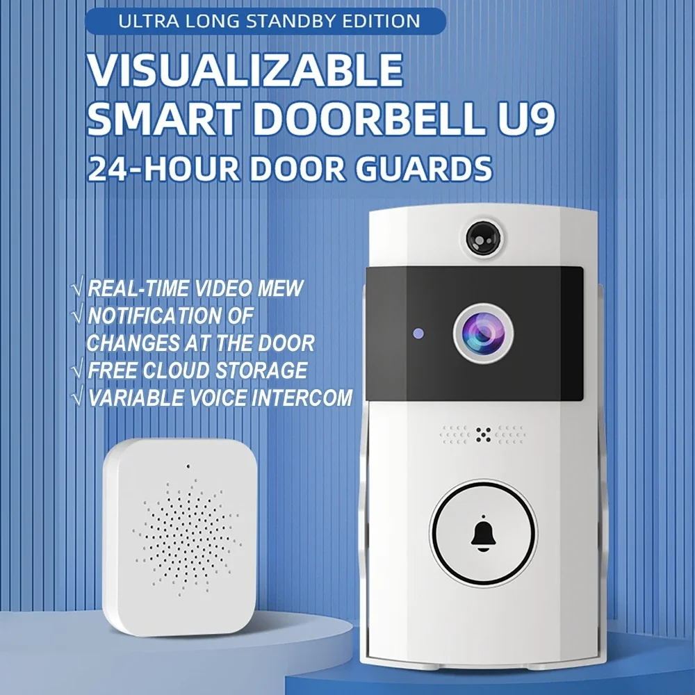 Wireless Doorbell Wifi Smart Video Monitor Mobile App Remote Control Voice-Changing Intercom Doorbell Solar Charge Rain Cover