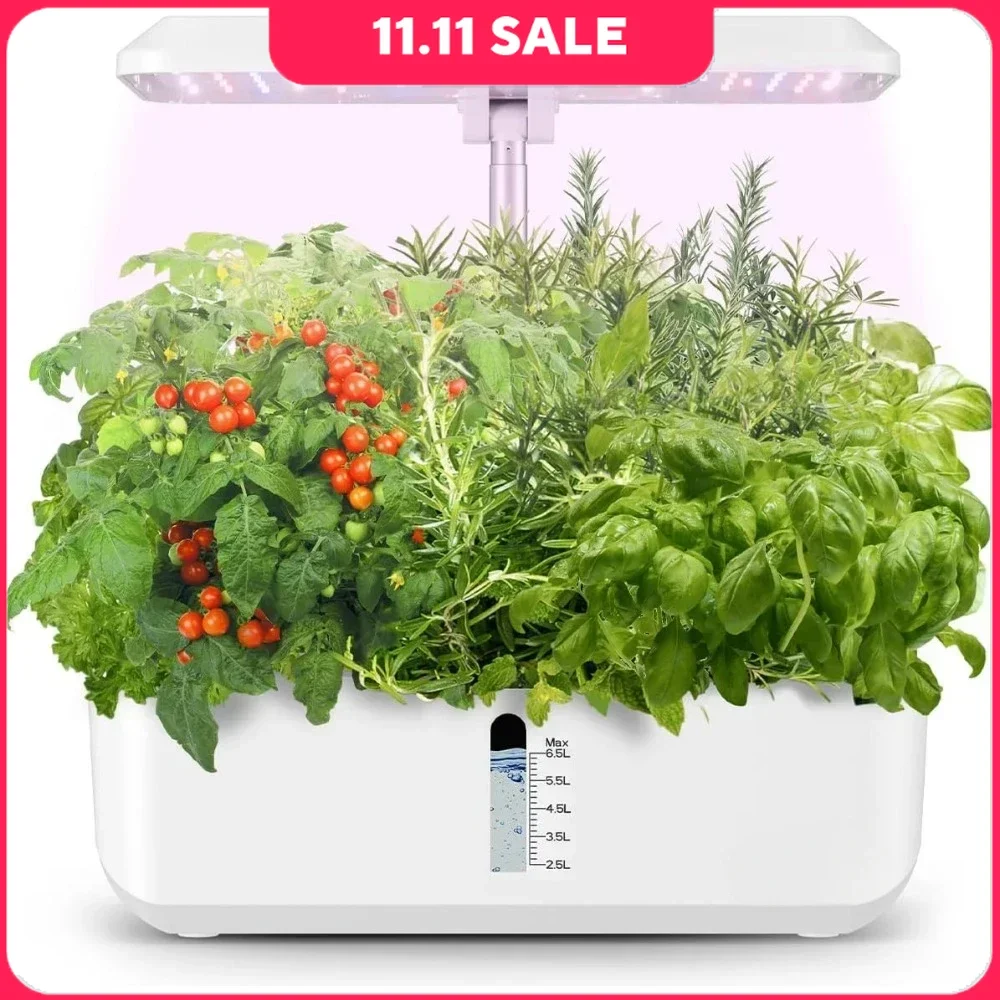 Indoor Garden Hydroponic Planting System with LED Growth Lights, Adjustable Height, Silent Intelligent Pump