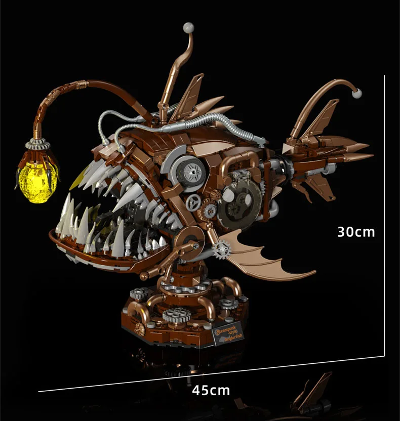Idea Tiefsee-Kampfroboter Baustein Mechanischer Laternenfisch Roboter Mech Modell Bausteine Konstruktionsspielzeug Sammlerstück mit Licht – Detail 8