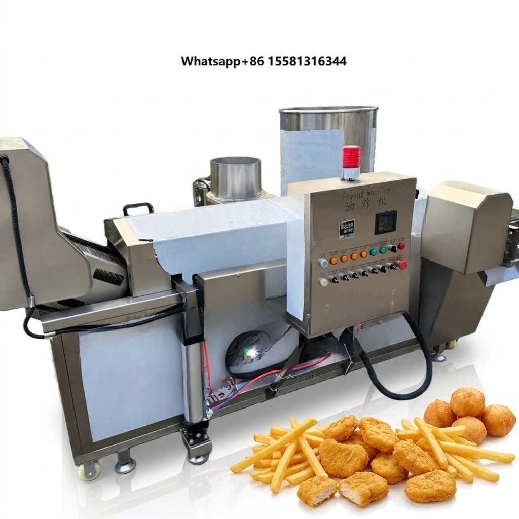 Automatic 2.5m Length Berlin Jam Bun and  Hot-dog Frying Machine Equipment High Quality Fried Potato Chips Production Line