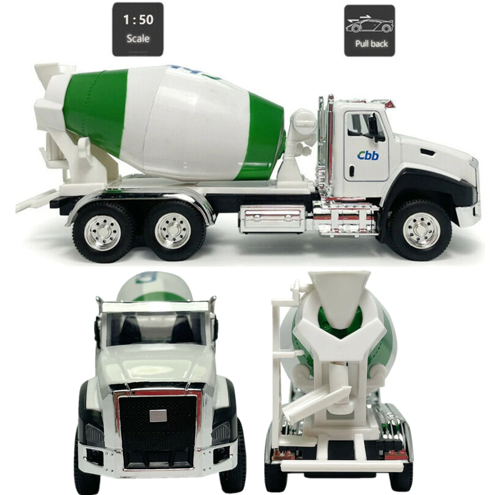 Model pojazdu budowlanego w skali 1:50, mieszalnik, koparka, odlewany z metalu, zabawka dla dzieci, pojazd z napędem pull-back, prezent.